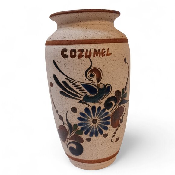 SIGNED Gardiel Vintage Mexico Cozumel Stoneware Bird Butterfly Vase - Picture 7 of 14